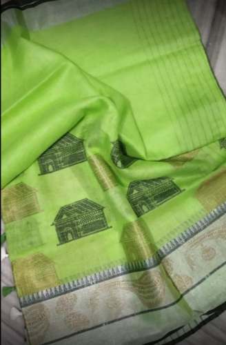 Light Green Printed Cotton Saree For Women by SB HANDLOOM