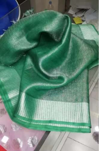 New Plain Cotton Green Saree For Women