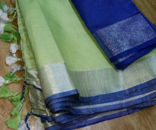 Pista Green Plain Hand loom Cotton Saree  by SB HANDLOOM