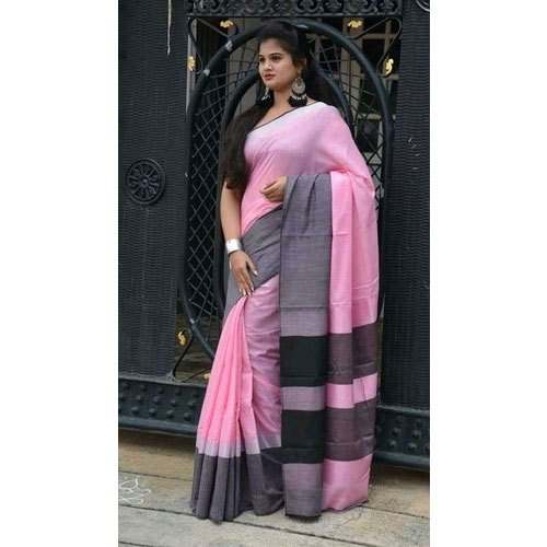 Casual Plain Party Wear Linen Saree by Suraj Handloom