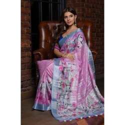 Ladies Flower Print Linen Saree