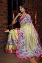 Ladies Flower Print Linen Saree thumb 1