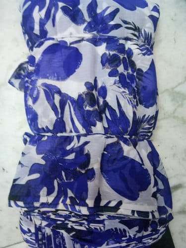 blue and white chiffon print