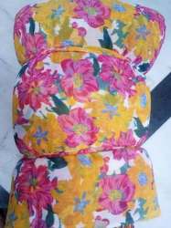 yellow and pink flower chiffon print