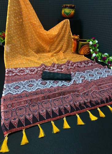 Attractive Digital Print Linen Saree by kshiti tex fab