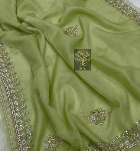 Pure handloom Organza saree with hand embroidery  by kshiti tex fab