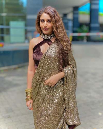 Heavy Golden Sequence Work Saree 