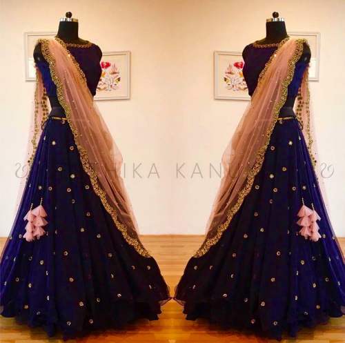 Party wear Blue Embroidered Lehenga Choli by Aapani Dukan