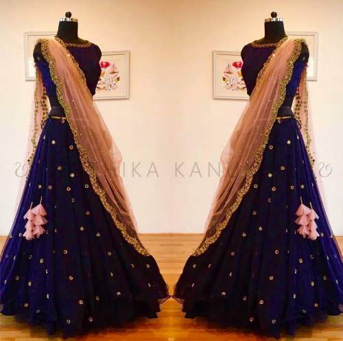Party wear Blue Embroidered Lehenga Choli