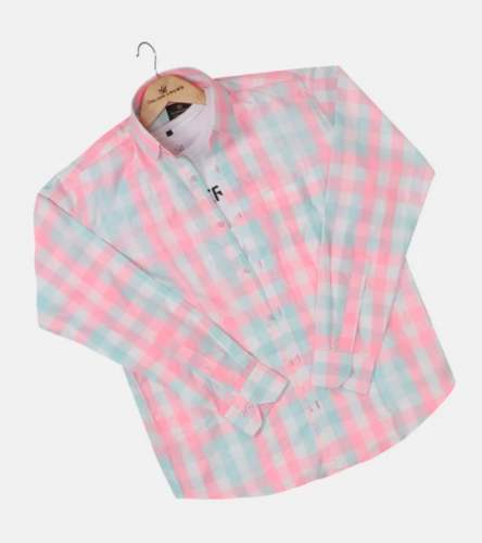 Light Pink Checks Cotton Mens Shirt  by we4you textile pvt ltd