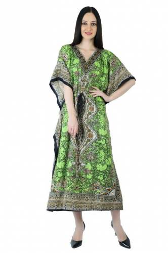 Green Printed Kaftan by Angel Fashion