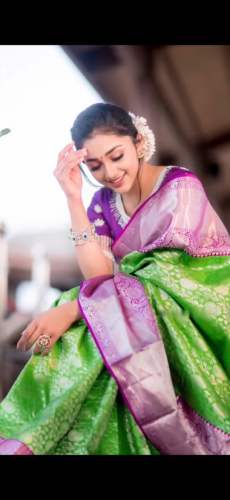 Fancy Soft Lichi Silk Saree With Golden Zari
