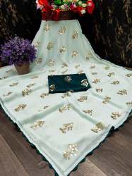 Pure Chiffon Saree With Sequence Work