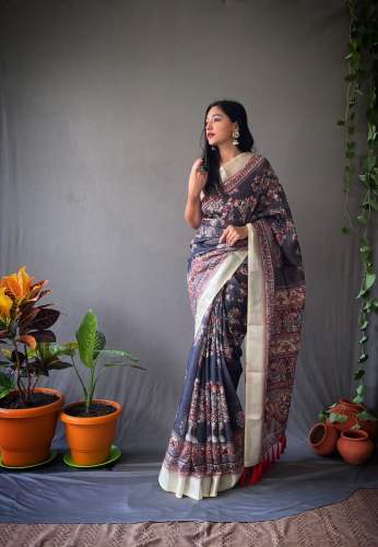 Soft Linen Kalamkari Digital Print Saree by kashish creation