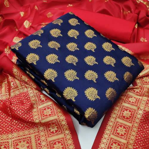 Golden Zari Printed Dress Material 