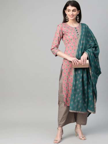 Yufta Women Printed Kurta with Palazzos & Dupatta by Yufta LLP