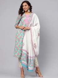  Yufta Women Printed Kurta with Trousers & Dupatta