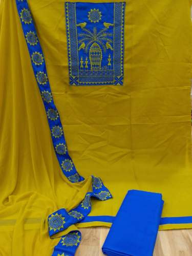 Fancy Chanderi Embroidered Dress Material 