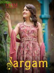 Sargan Chanderi Modal Foil Print 3pcs Kurti Set with belt