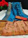 Aashopalav Blue Lichi Silk Saree
