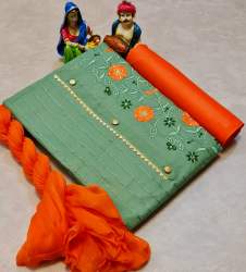 Anjana Green Cotton Dress Material