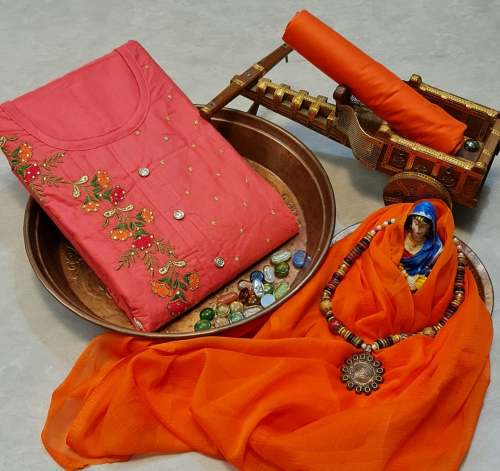 ANKITA Pink Cotton Dress Material