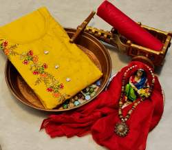 ANKITA Yelllow Cotton Dress Material