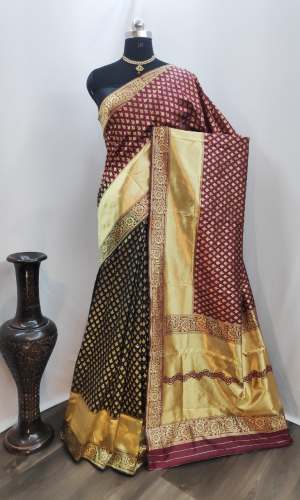 Antara Vol 1 Brown Cotton Lichi Silk Saree 