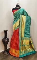 Antara Vol 1 Green  Cotton Lichi Silk Saree 