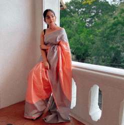 Apsara Peach Cotton Silk Saree