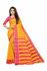 Banita yellow cotton silk saree