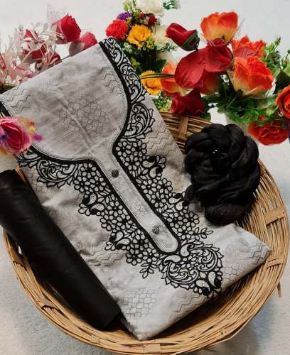 Black Queen Grey cotton Dress Material