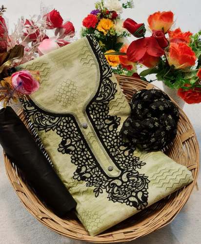 Black Queen Light Green cotton Dress Material