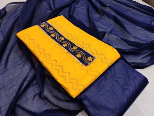 CHANDA Yellow cotton Dress material