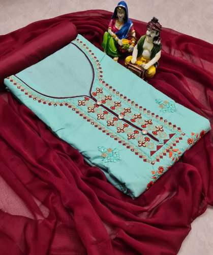 CREAMY Dark  Green cotton Dress Material