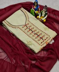 CREAMY Green cotton Dress Material