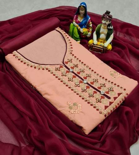 CREAMY Orange cotton Dress Material