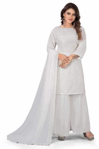 Forever White Georgette Kurti Plazzo