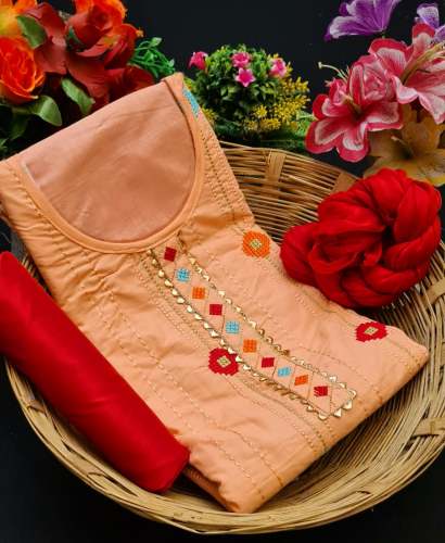 GJ LightOrange Cotton Dress Material