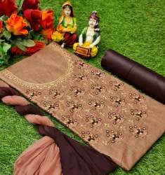 Koyal Brown Cotton Dress Material