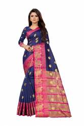 MONIKA BUTI PALLU Navy Blue cotton silk saree