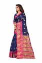 MONIKA BUTI PALLU Navy Blue cotton silk saree thumb 1