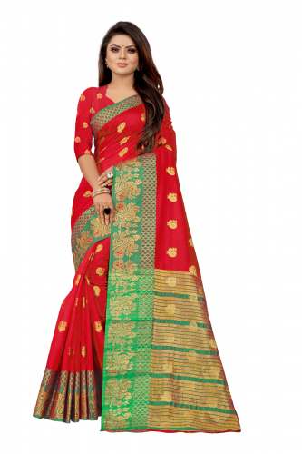 MONIKA BUTI PALLU Red cotton silk saree