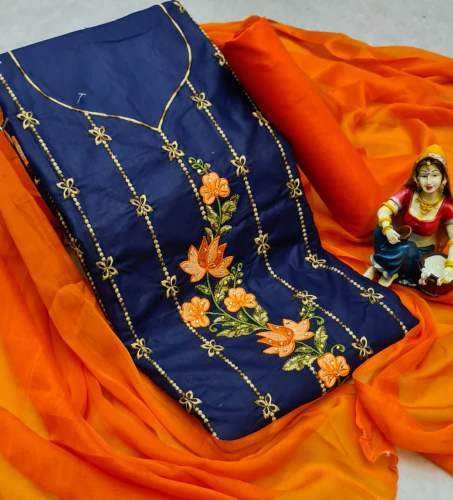 RATI Blue Cotton Dress Material