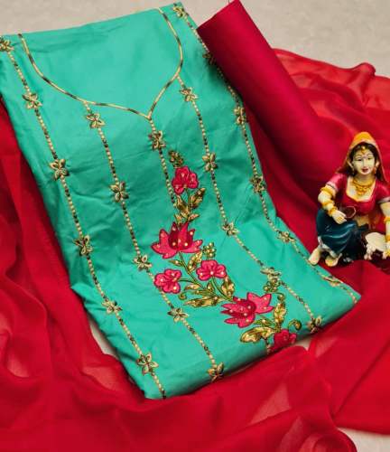 RATI Green Cotton Dress Material