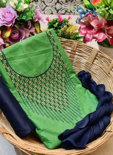 RINKU Green Cotton Dress Material
