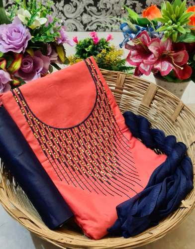RINKU Orange Cotton Dress Material