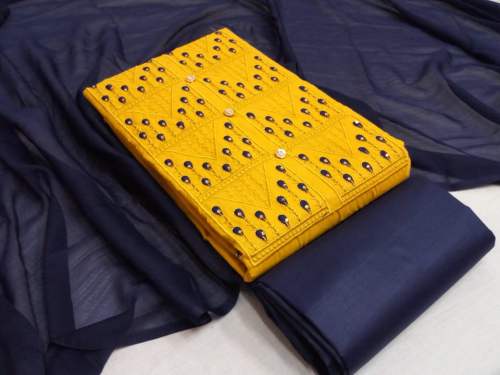 ROSSY-2 Yellow cotton Dress Material