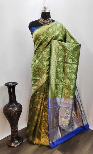 Royal vol- 1 olive green cotton silk saree