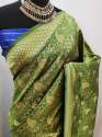 Royal vol- 1 olive green cotton silk saree thumb 1